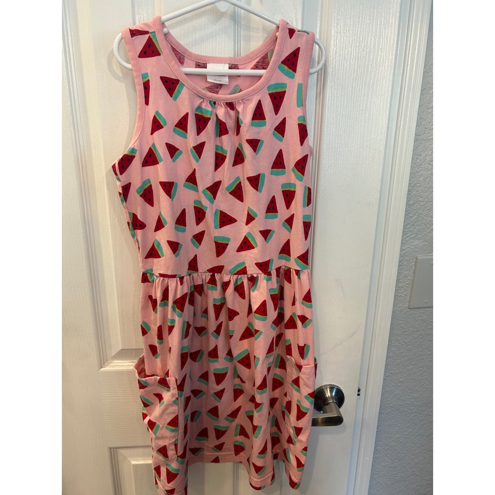 Hanna Andersson‎ Pocket Dress Pink Watermelon Print Cotton Knit Girls 12 Bin A
